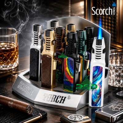 SCORCH TORCH SINGLE FLAME BOTTLE SHAPE ASST. COLORS - 9CT/ DISPLAY